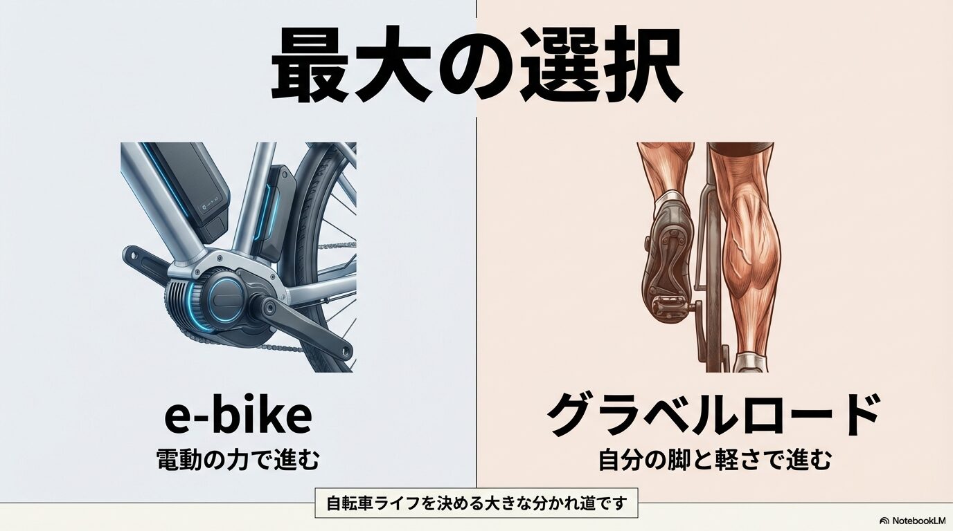 電動の力で進むe-bikeと自分の脚で進むグラベルロードの設計思想の比較