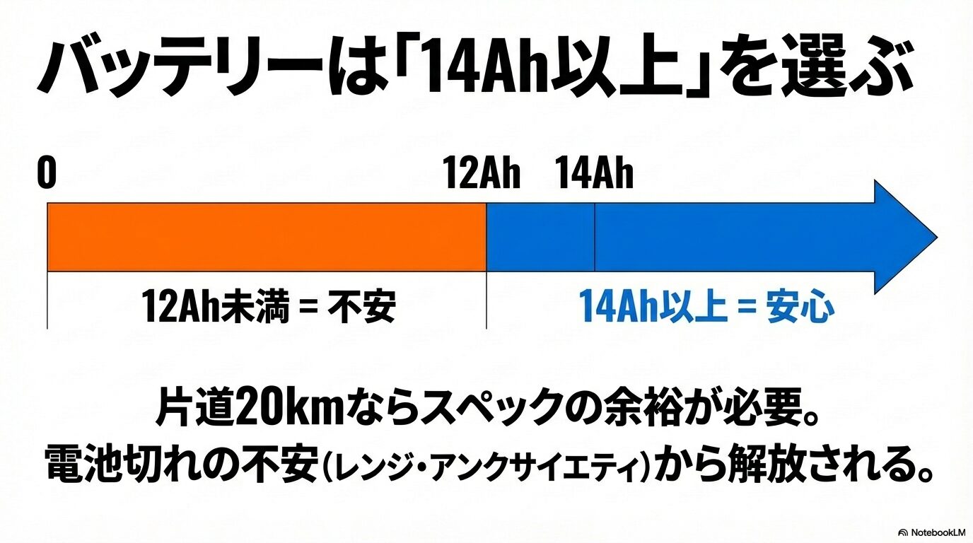 e-bike通勤20kmに必要なバッテリー容量の目安。12Ah未満の不安と14Ah以上の安心感を比較