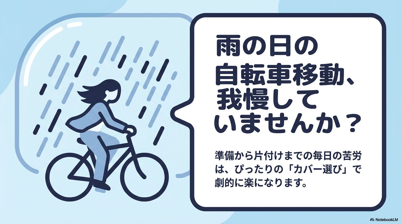 雨の日の自転車移動の準備や片付けの苦労はカバー選びで劇的に楽になるという解説