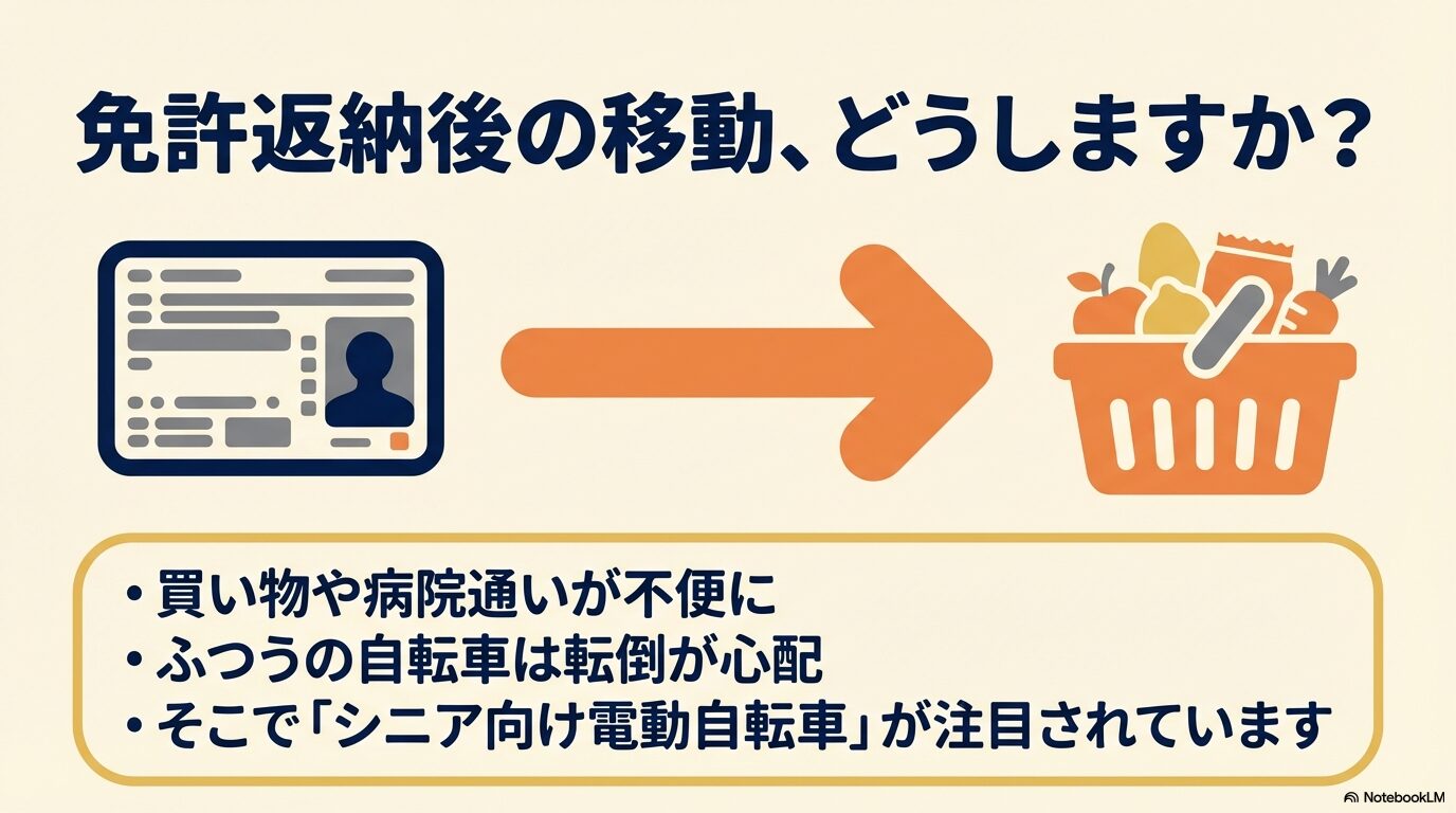 免許返納後の移動手段の悩みとシニア向け電動自転車への注目