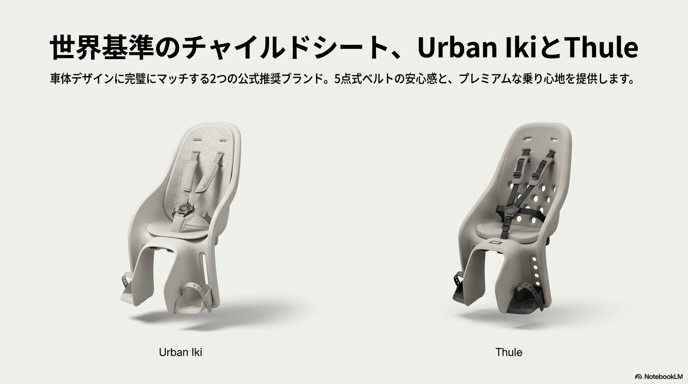 MATEの電動自転車の子供乗せに最適な公式推奨ブランドの紹介スライド