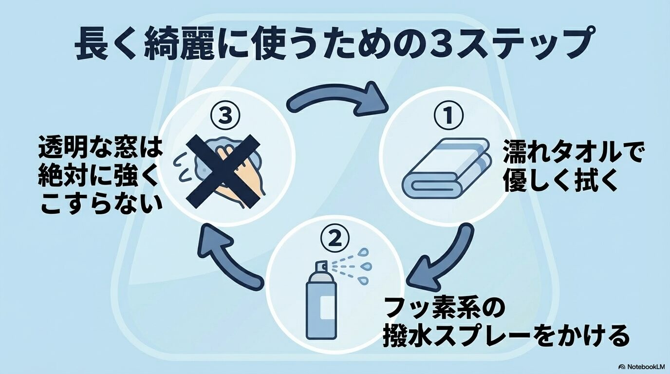 濡れタオルでの拭き取りや撥水スプレーの使用などレインカバーのメンテナンス3ステップ