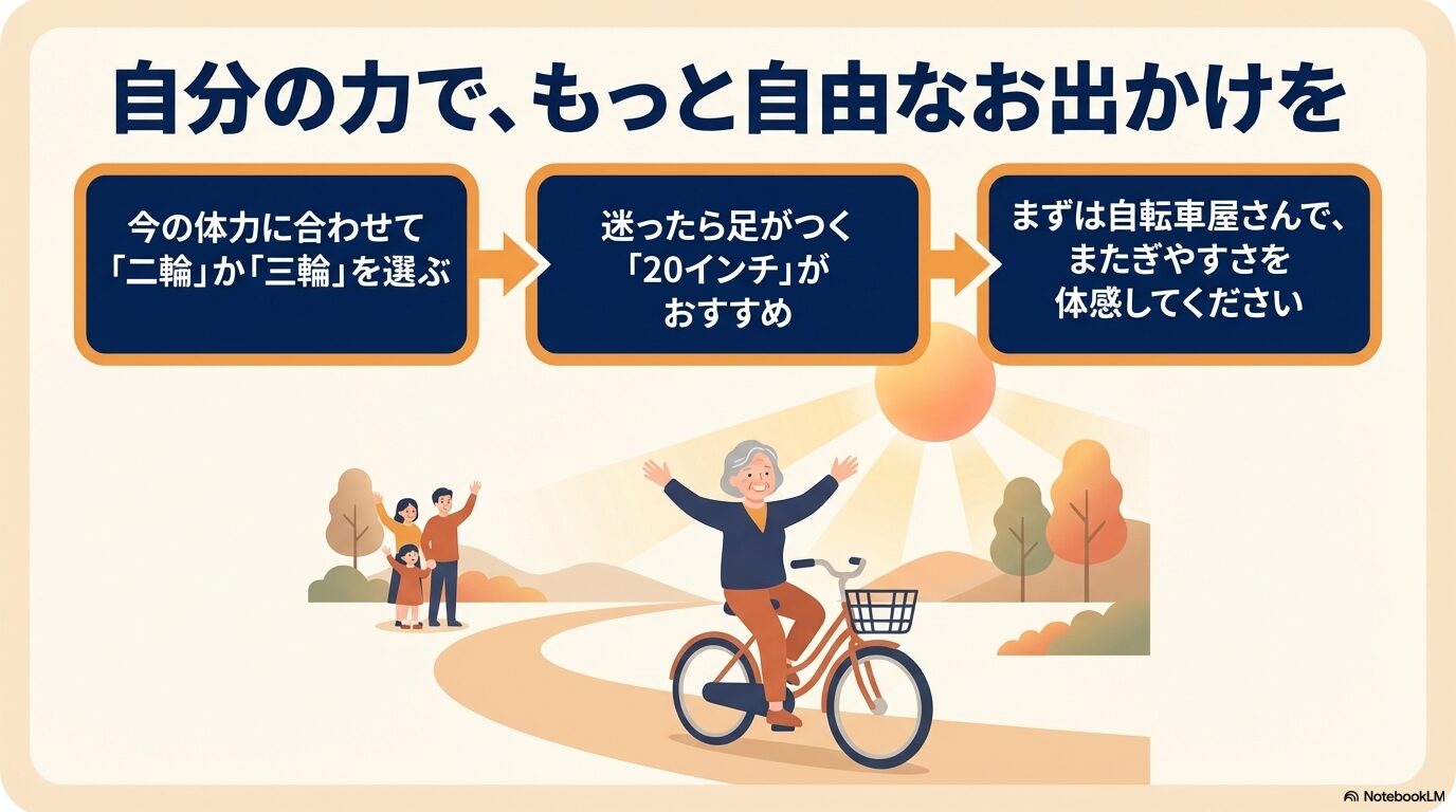 自分の力でもっと自由なお出かけをサポートするシニア向け電動自転車