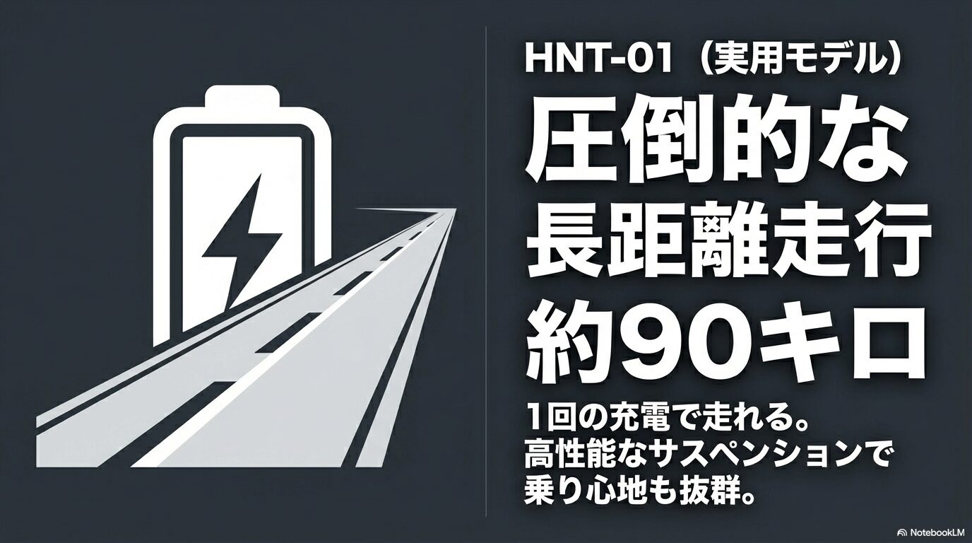 HNT-01（実用モデル）：約90キロの圧倒的な長距離走行と抜群の乗り心地