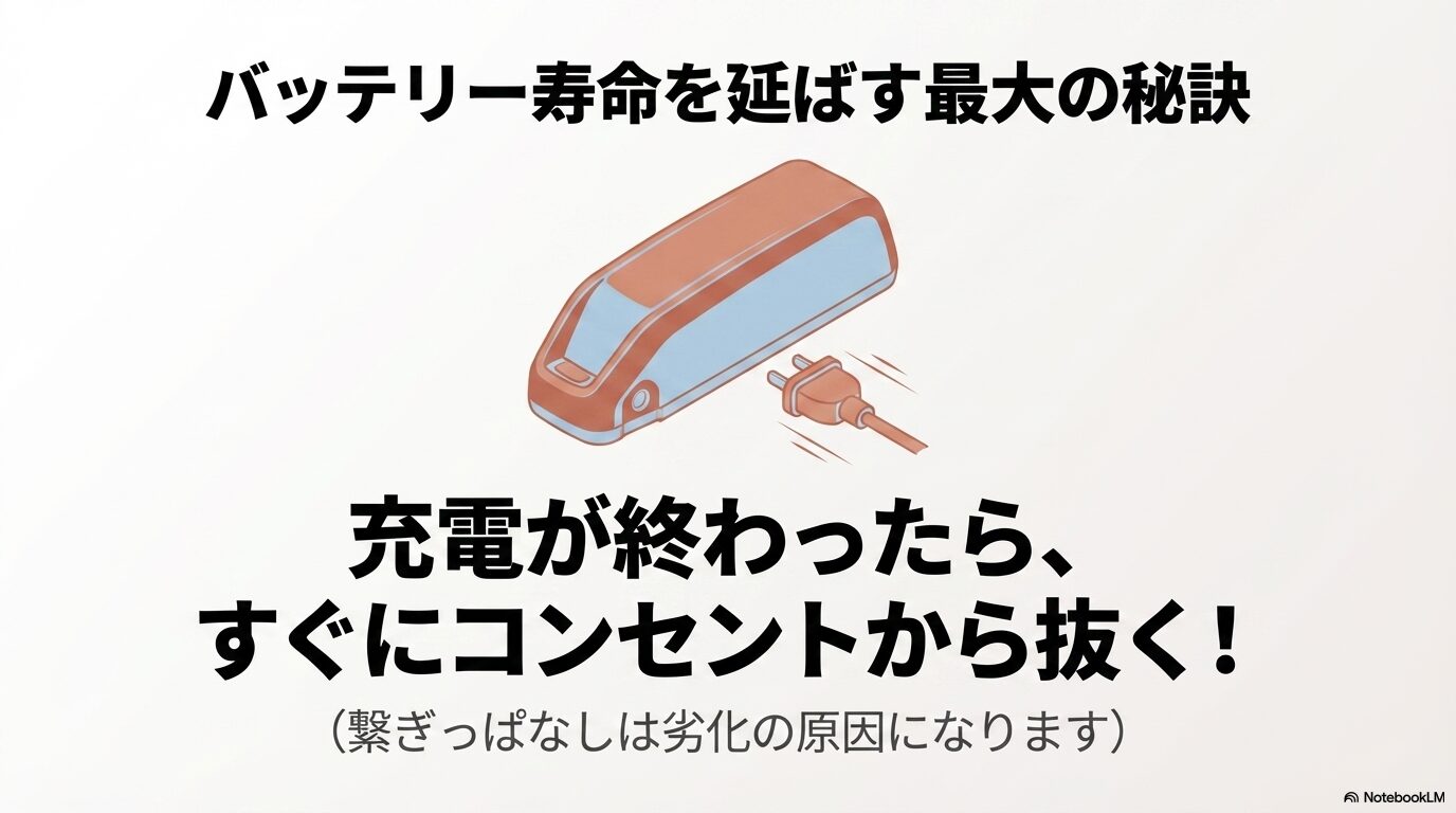 充電完了後はすぐにコンセントから抜くことでバッテリーの劣化を防ぐ方法