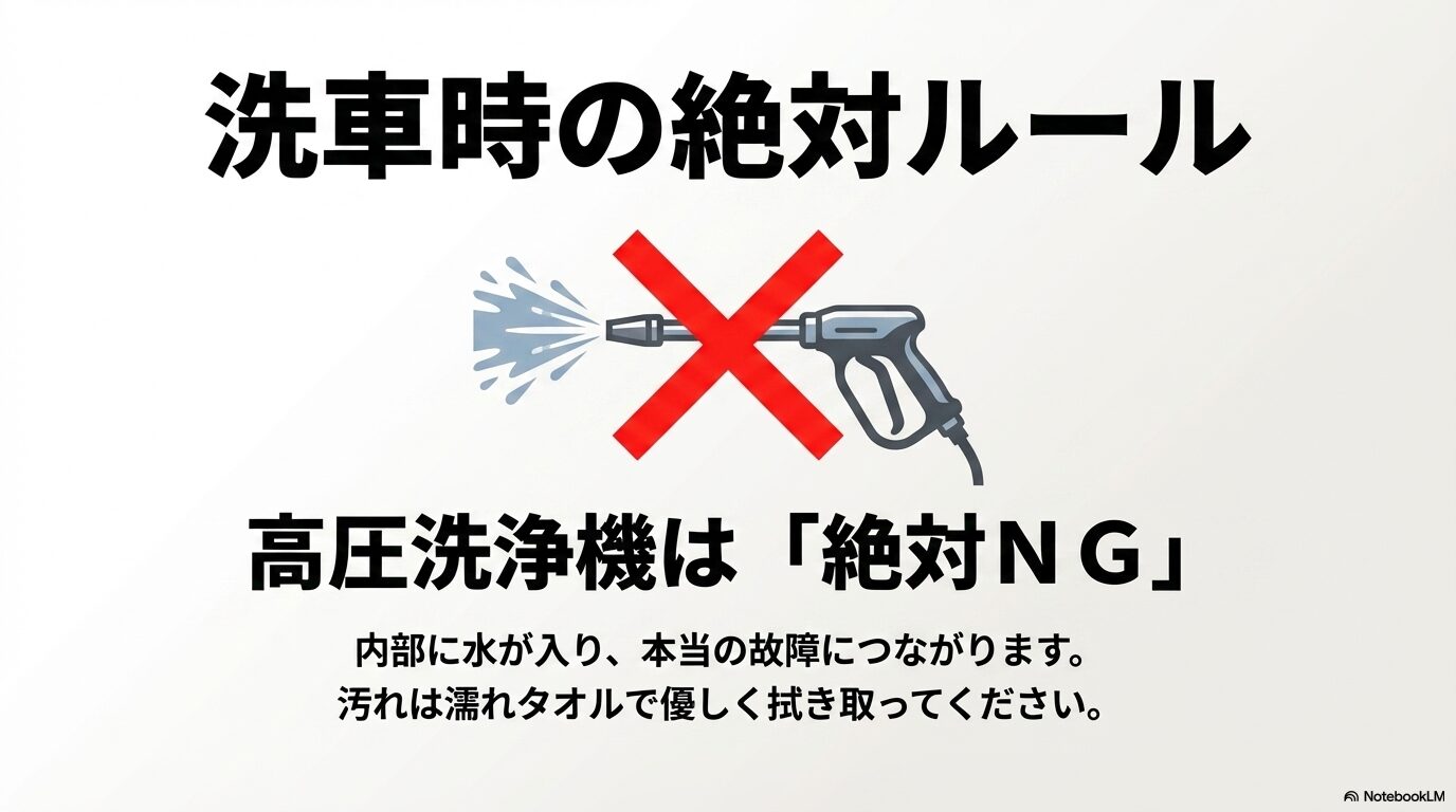 高圧洗浄機は絶対NG、濡れタオルでの清掃を推奨する洗車メンテナンスの注意点