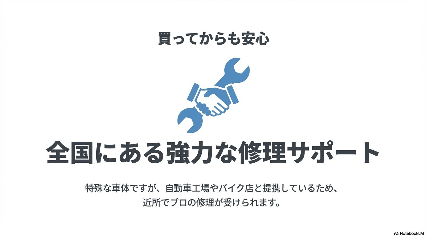 買ってからも安心。自動車工場やバイク店と提携した全国にある強力な修理サポート