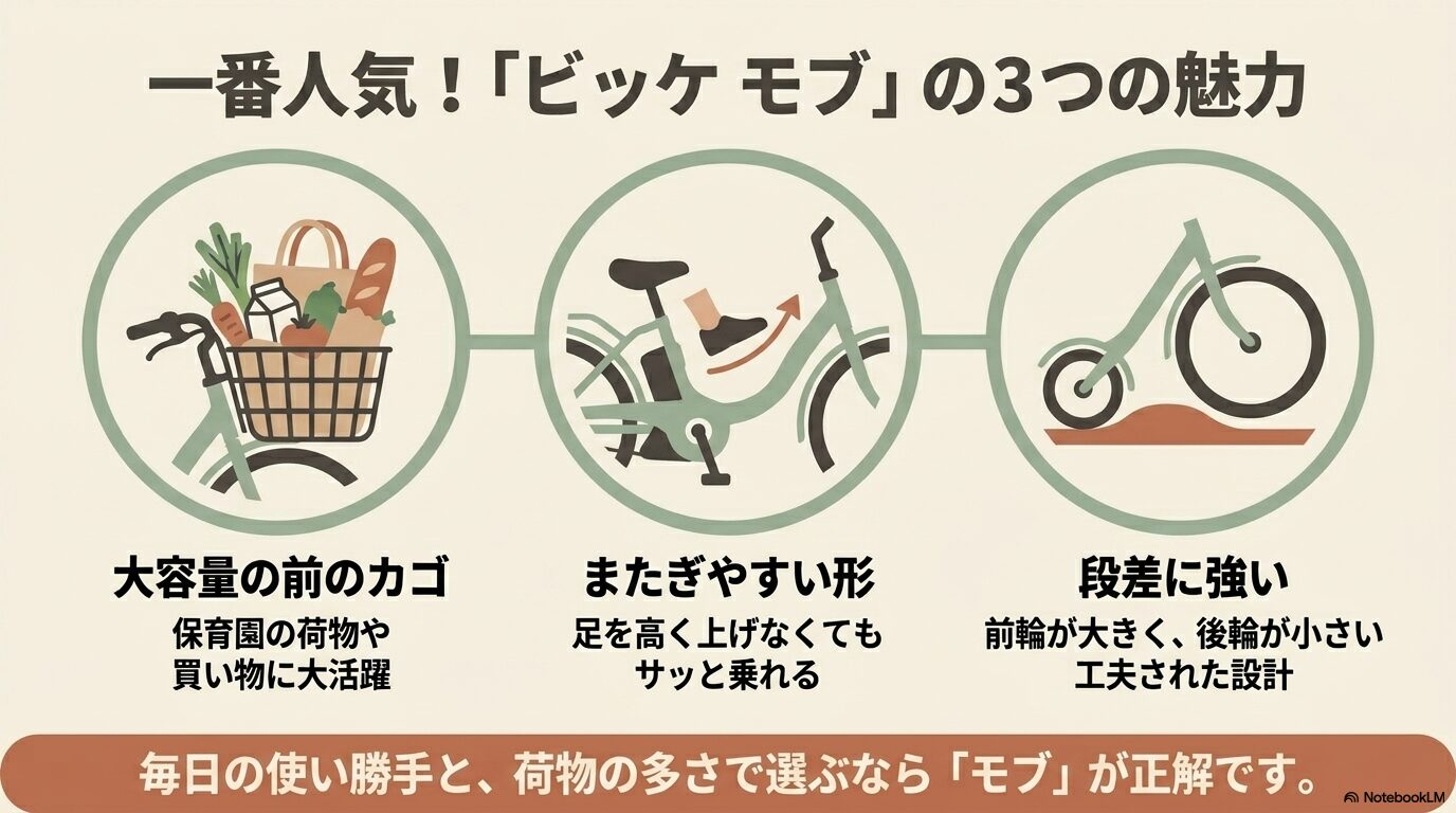 一番人気のビッケモブの魅力（大容量カゴ・またぎやすい・段差に強い）